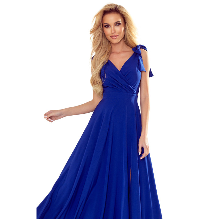 ELENA Dlouhé šaty s výstřihem a zavazováním na ramenou - CHABROVA