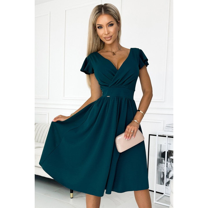 MATILDE Šaty s výstřihem a krátkými rukávy – BOTEVÁ ZELENÁ