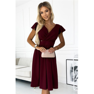 MATILDE Šaty s výstřihem a krátkými rukávy – BORDÓ