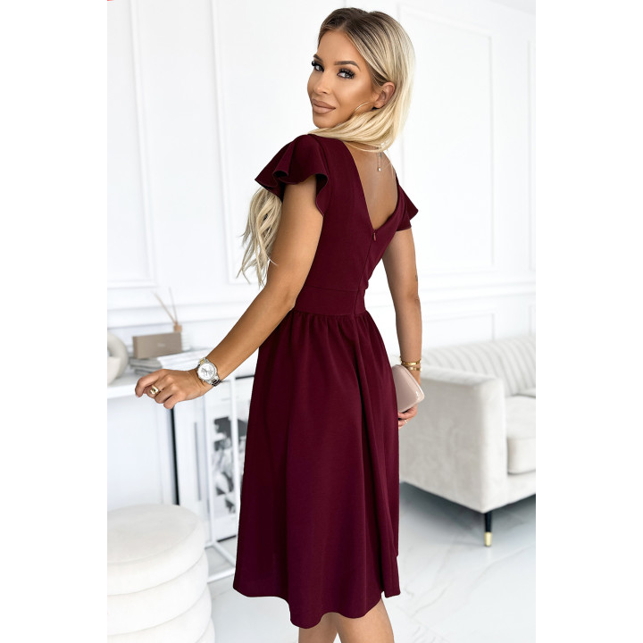MATILDE Šaty s výstřihem a krátkými rukávy – BORDÓ
