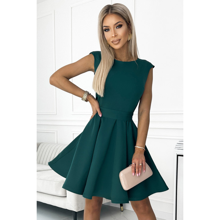 Rozevřená šaty s malým rukávem - ZELEŇ LAHVOVÁ