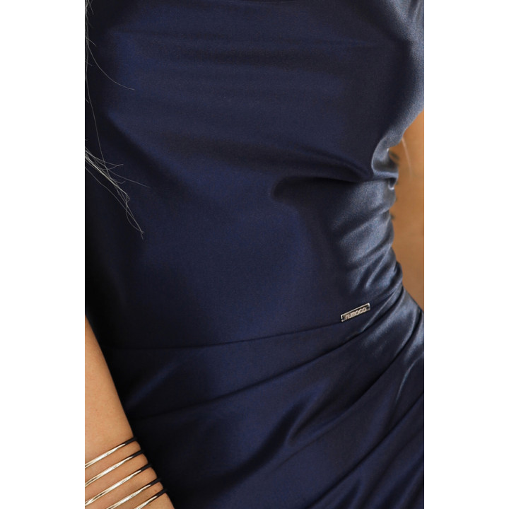 DIANE saténové dlouhé šaty s rozparkem na noze - GRANÁTOVÉ