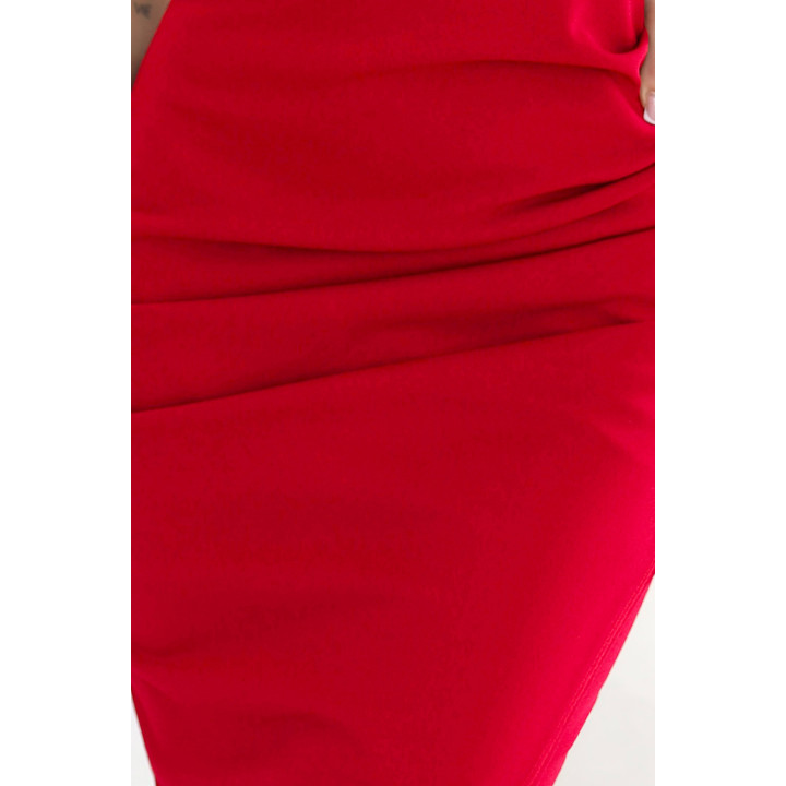 CALLIE Midi šaty s odhalenými rameny a výstřihem – ČERVENÉ