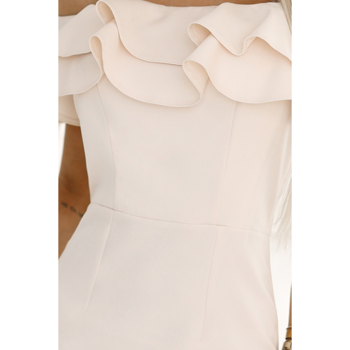 CARMEN Přiléhavé midi šaty ve španělském stylu – béžové