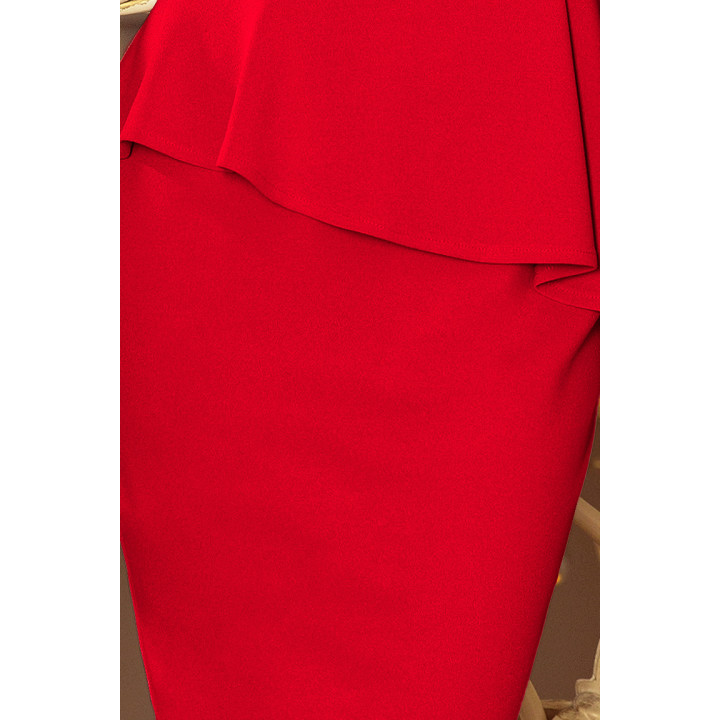 Elegantní MIDI šaty s baskou - ČERVENÉ
