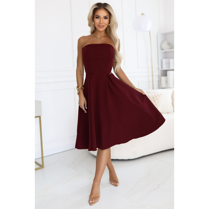 VIVIENNE korzetové rozkloszowane midi šaty pro výjimečné příležitosti – bordové