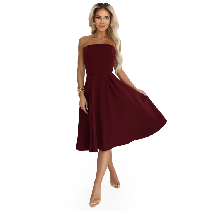 641-1 VIVIENNE korzetové rozkloszowane midi šaty pro výjimečné příležitosti – bordové