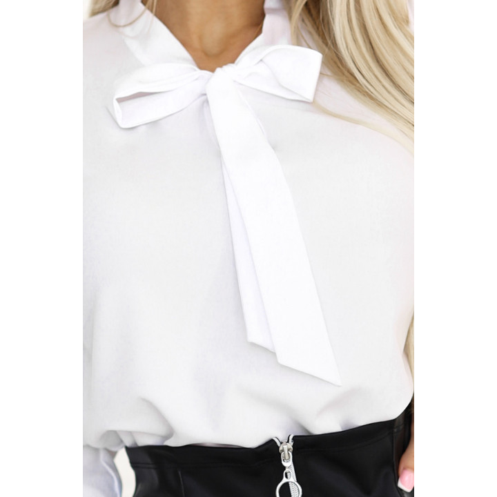 Obchodní halenka s dlouhým rukávem a zavazováním vpředu - BÍLÁ