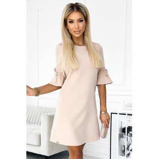 NEVA Trapézové šaty s rozšiřujícími se rukávy - BEŽOVÁ