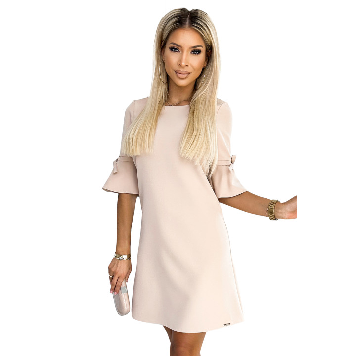 NEVA Trapézové šaty s rozšiřujícími se rukávy - BEŽOVÁ