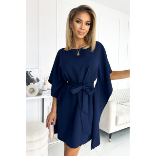 SOFIA Šaty s motýlovým vzorem a zavazováním v pase – NÁMOŘNICKÁ MODRÁ