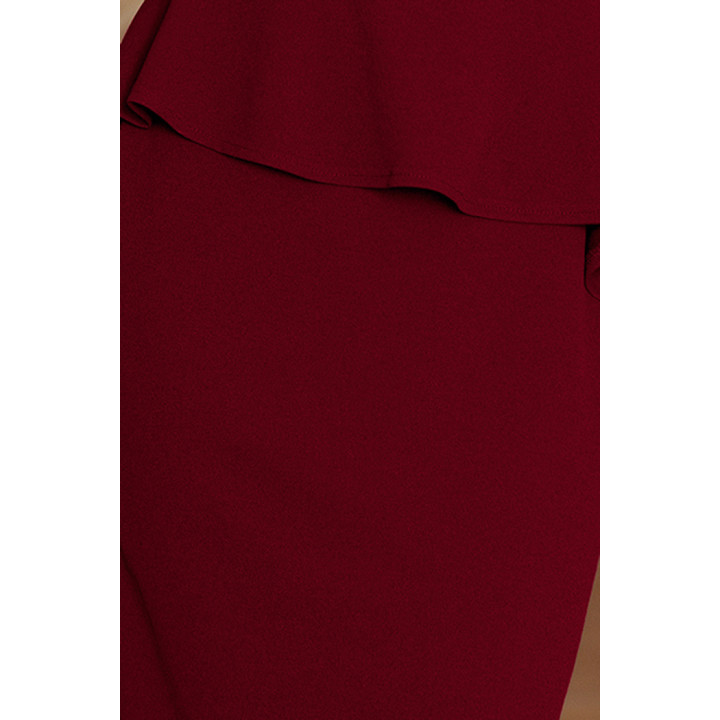 Elegantní midi šaty s peplum - vínové