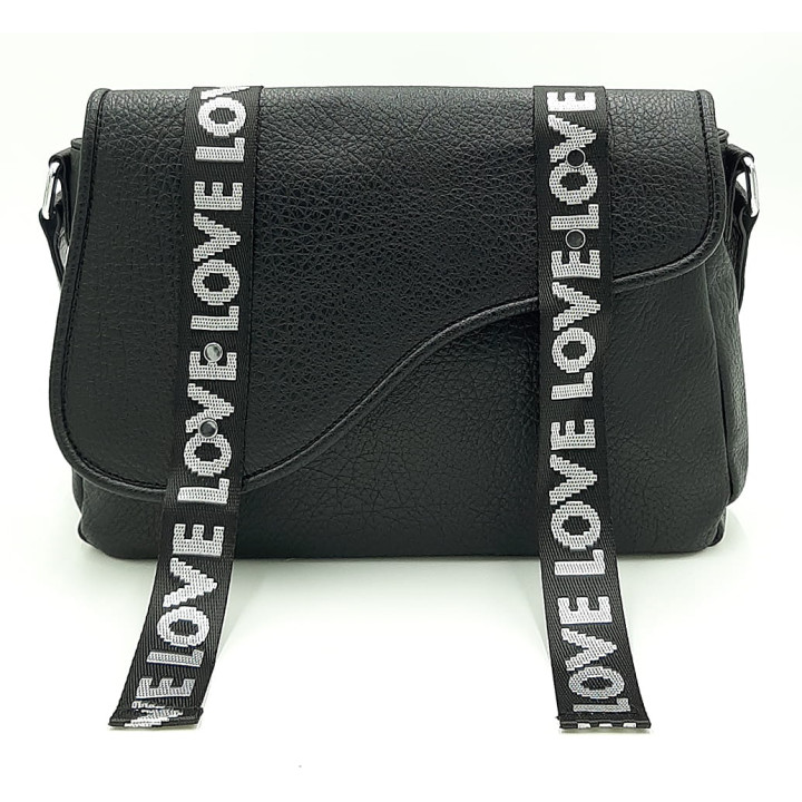 Černá taška přes rameno s popruhem z plátna