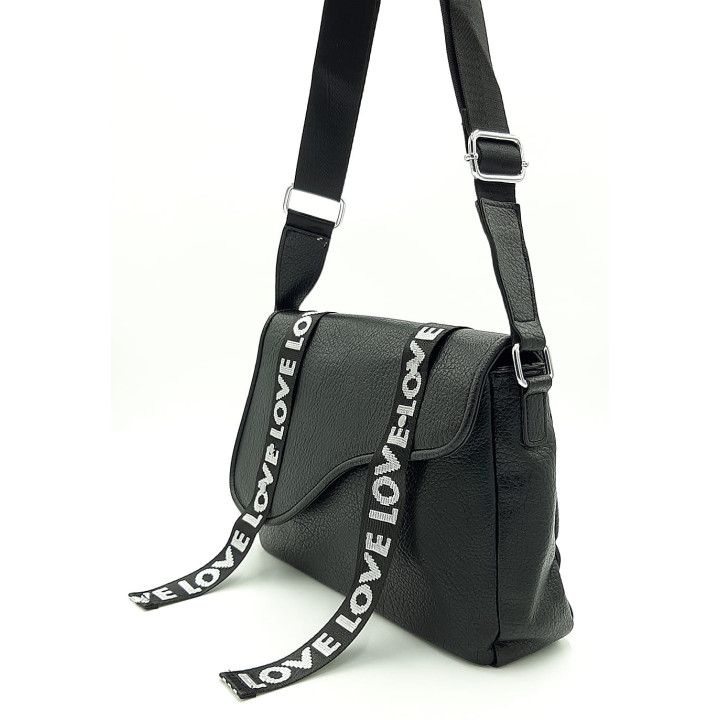 Černá taška přes rameno s popruhem z plátna