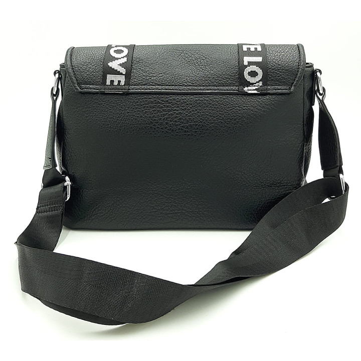 Černá taška přes rameno s popruhem z plátna