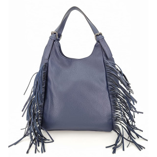 Tmavě modrá prostorná kabelka s třásněmi