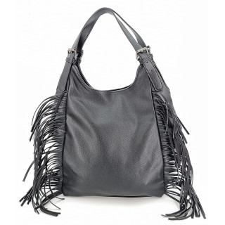 Černá prostorná taška dámská kabelka s třásněmi