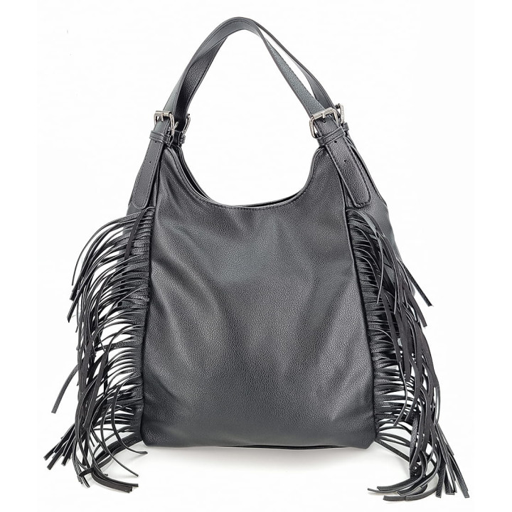 Černá prostorná taška dámská kabelka s třásněmi