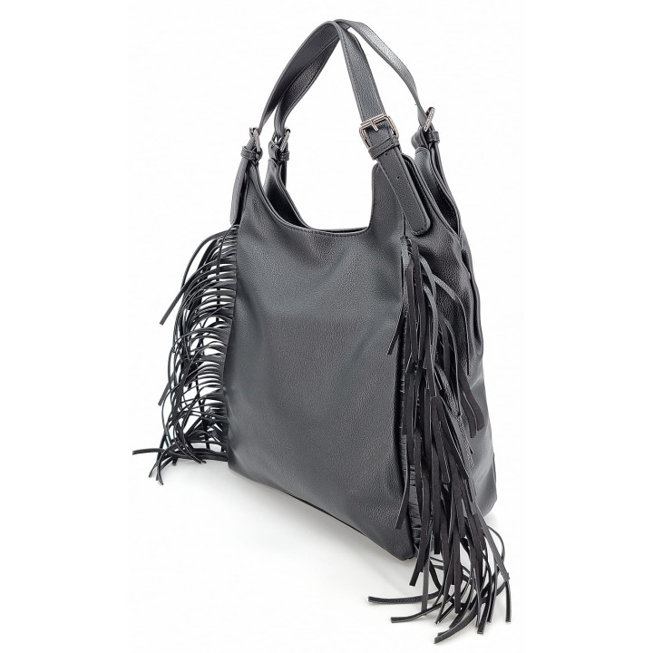Černá prostorná taška dámská kabelka s třásněmi