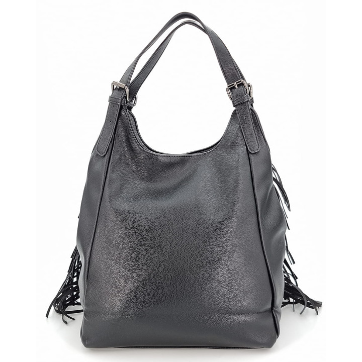 Černá prostorná taška dámská kabelka s třásněmi