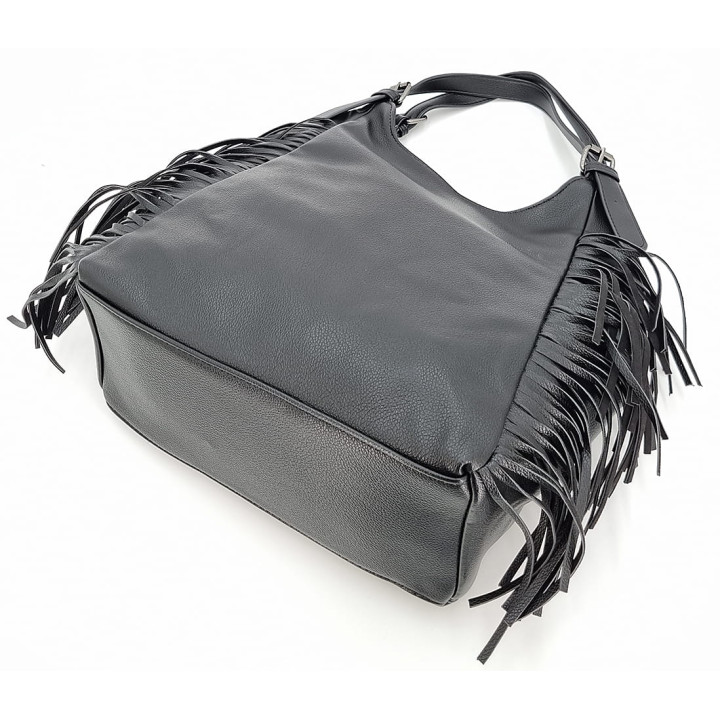 Černá prostorná taška dámská kabelka s třásněmi