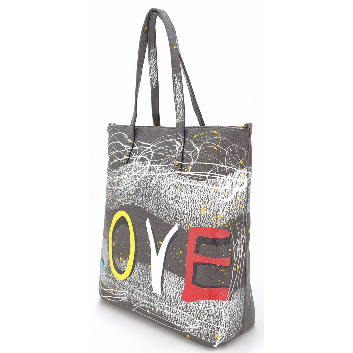 Šedá klasická dámská kabelka LOVE přes rameno
