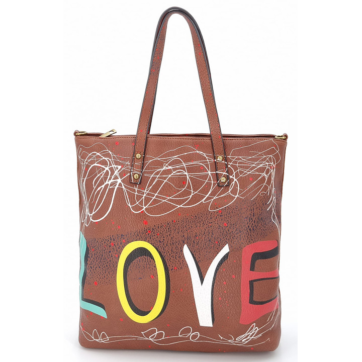 Hnědá klasická dámská kabelka LOVE přes rameno