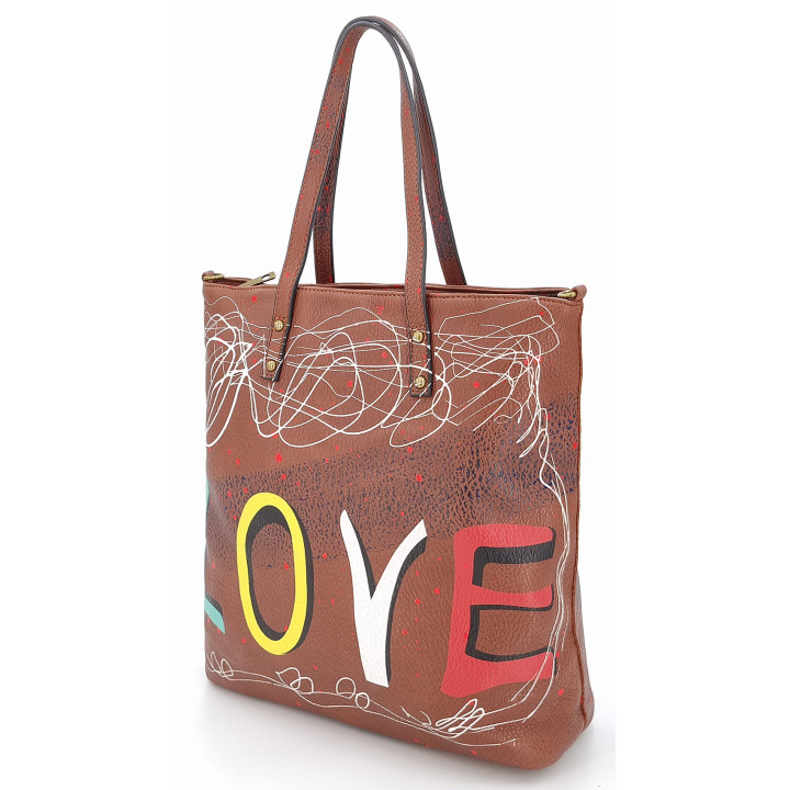 Hnědá klasická dámská kabelka LOVE přes rameno