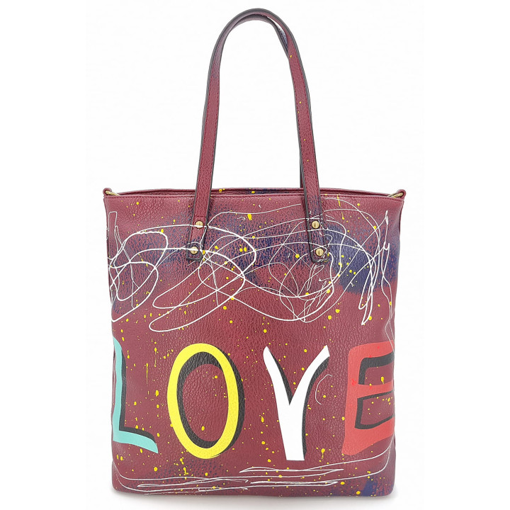 Bordová klasická dámská kabelka LOVE přes rameno
