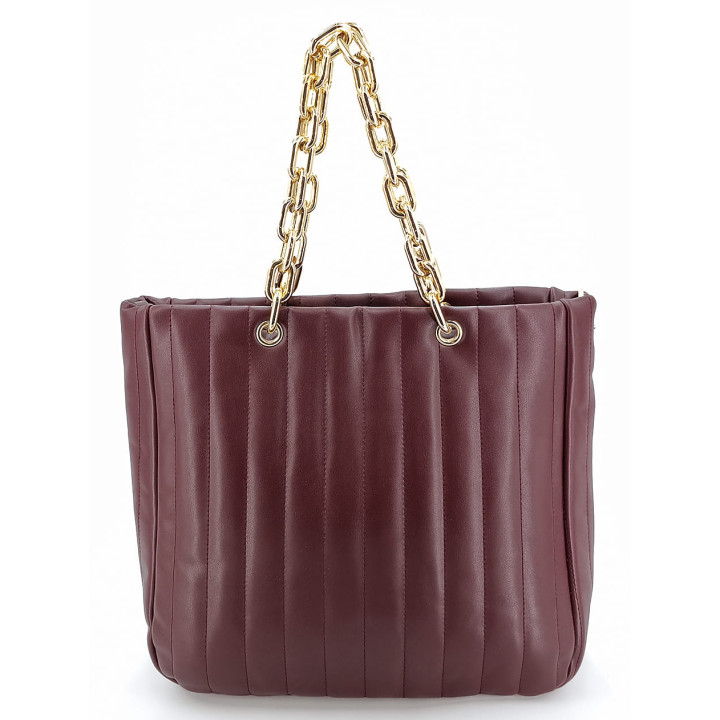 Bordová dámská nákupní taška se zlatými řetízky