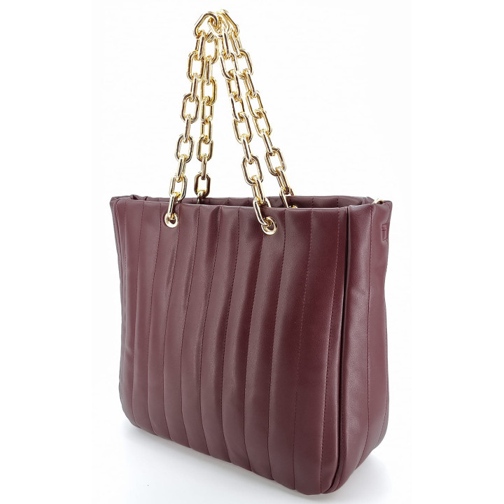 Bordová dámská nákupní taška se zlatými řetízky