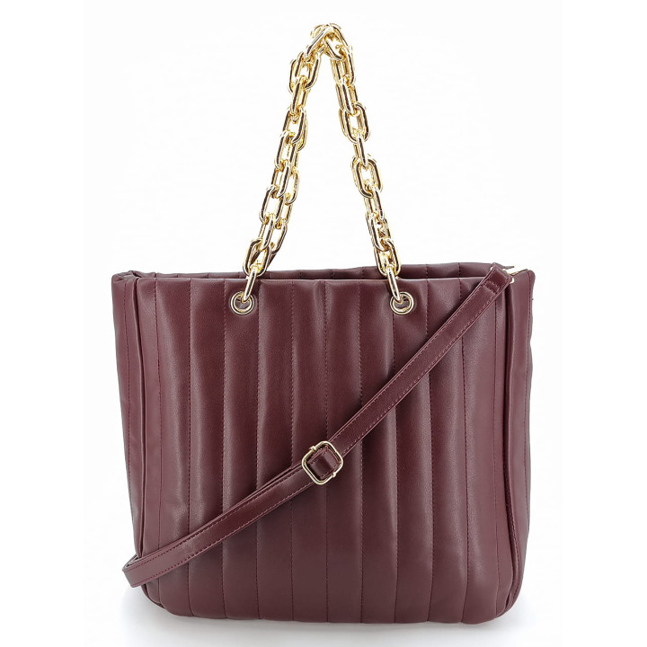 Bordová dámská nákupní taška se zlatými řetízky