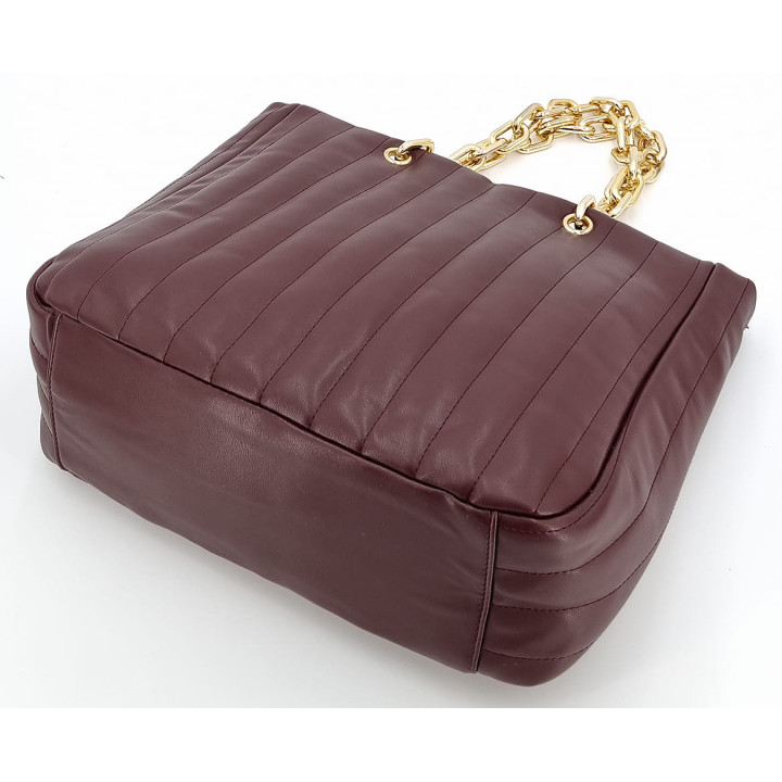 Bordová dámská nákupní taška se zlatými řetízky