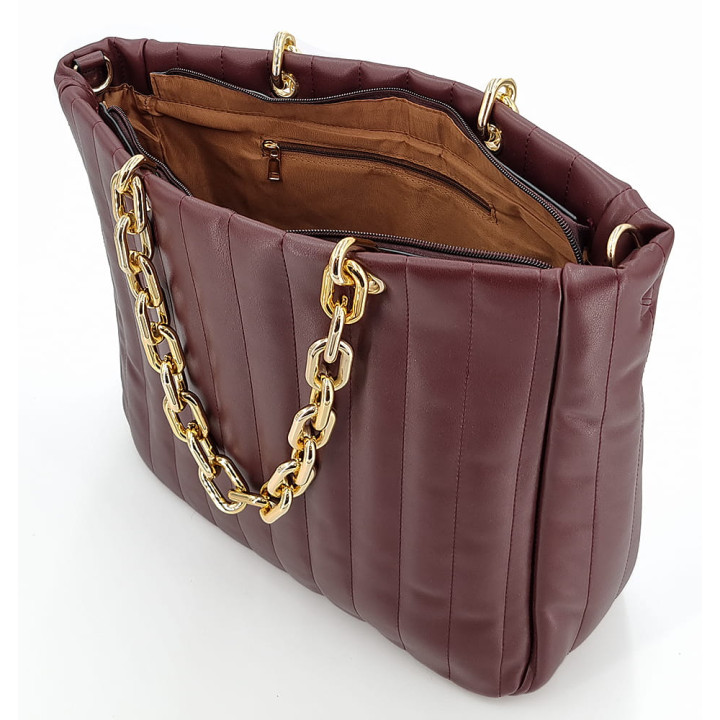 Bordová dámská nákupní taška se zlatými řetízky