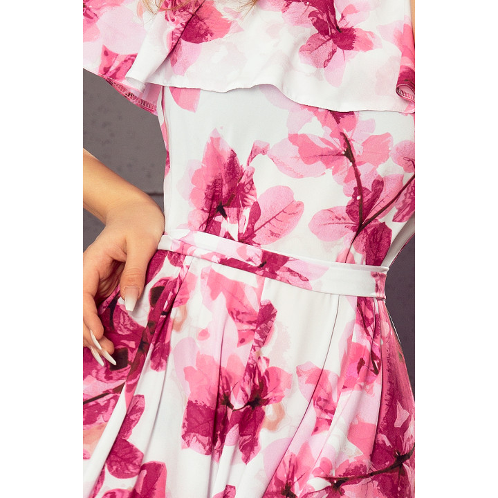 Dlouhá sukně se španělským výstřihem - velké růžové květy