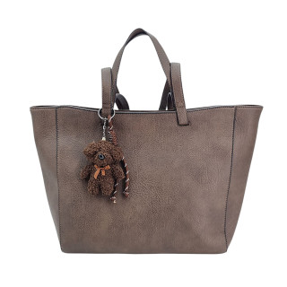Hnědá prostorná dámská taška se dvěma komorami a medvídkem Ines Delaure