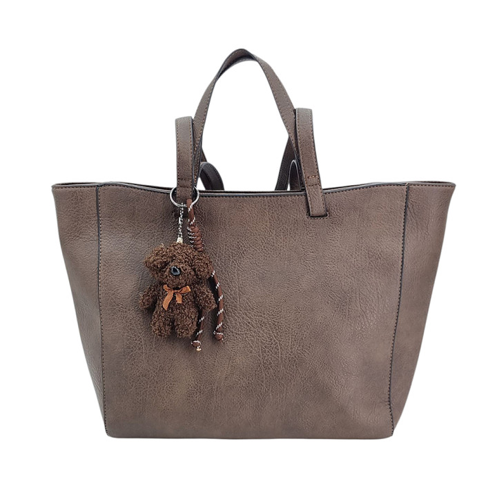 Hnědá prostorná dámská taška se dvěma komorami a medvídkem Ines Delaure