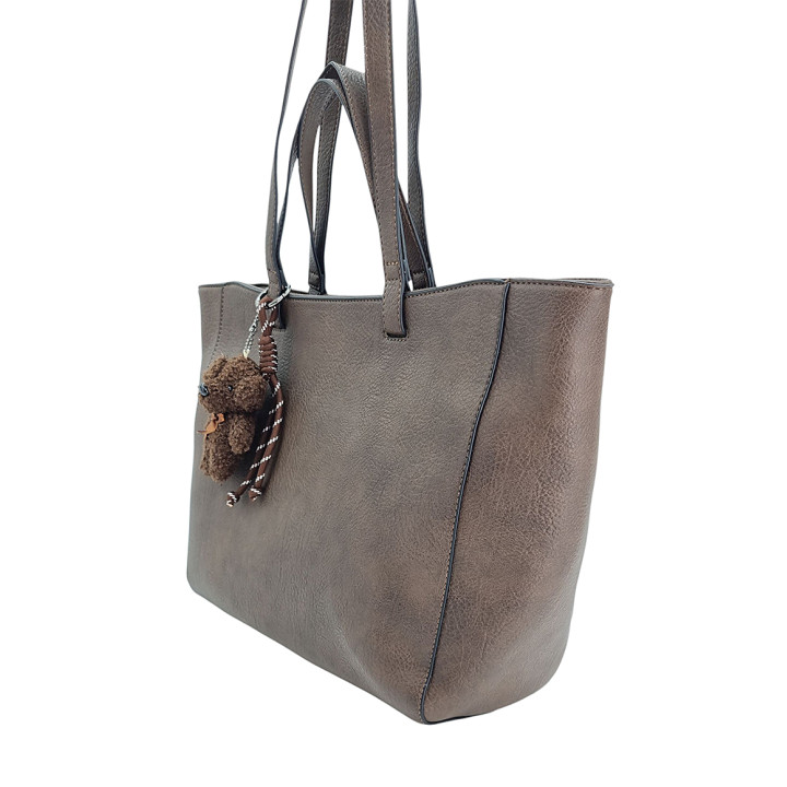 Hnědá prostorná dámská taška se dvěma komorami a medvídkem Ines Delaure