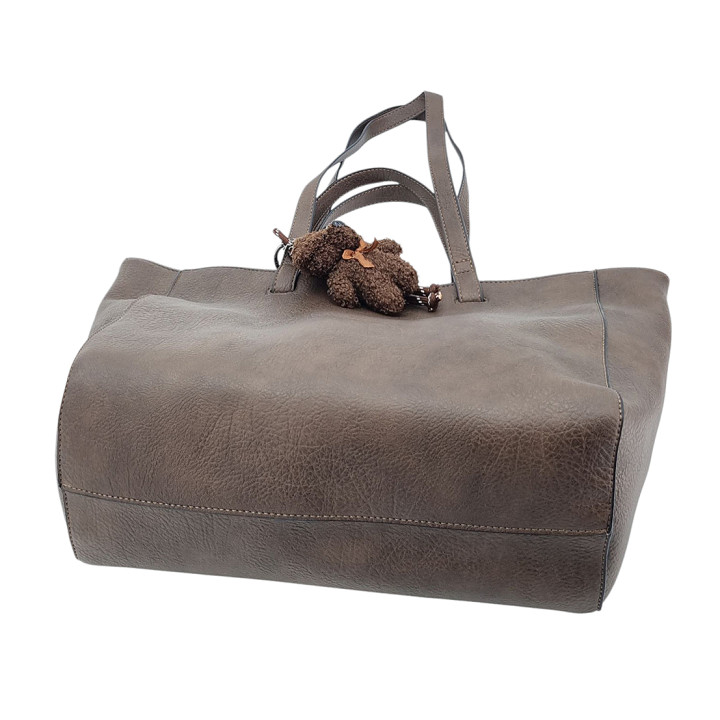 Hnědá prostorná dámská taška se dvěma komorami a medvídkem Ines Delaure