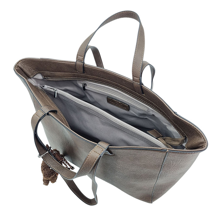 Hnědá prostorná dámská taška se dvěma komorami a medvídkem Ines Delaure