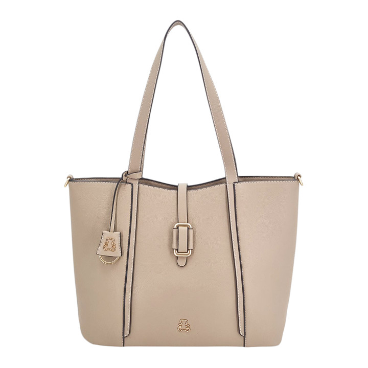 Bežová dámská nákupní taška s přívěskem medvídkem z ekologické kůže LULU CASTAGNETTE