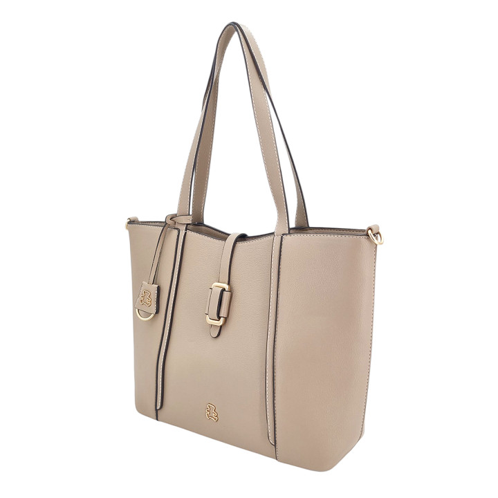 Bežová dámská nákupní taška s přívěskem medvídkem z ekologické kůže LULU CASTAGNETTE