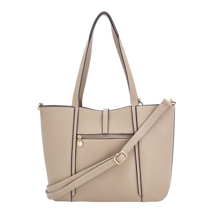 Bežová dámská nákupní taška s přívěskem medvídkem z ekologické kůže LULU CASTAGNETTE