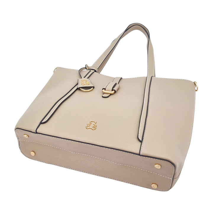 Bežová dámská nákupní taška s přívěskem medvídkem z ekologické kůže LULU CASTAGNETTE