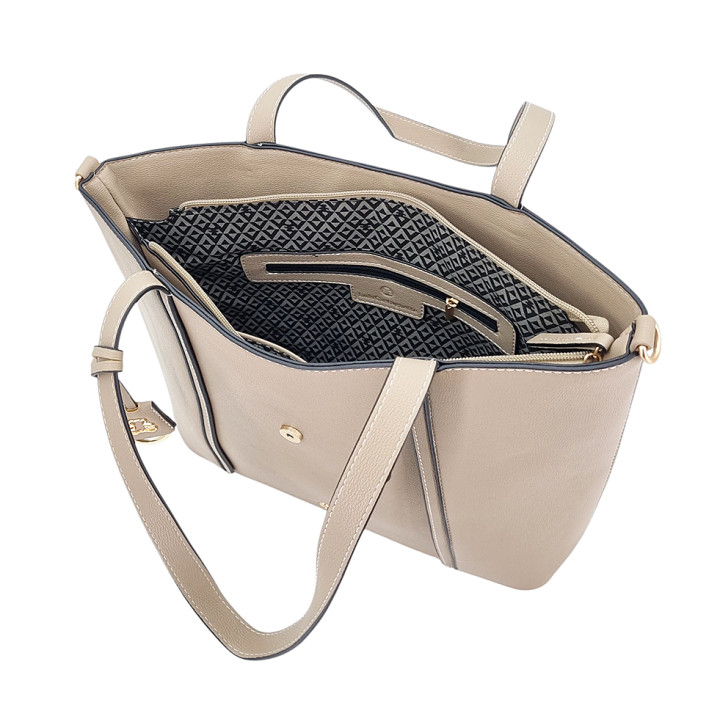 Bežová dámská nákupní taška s přívěskem medvídkem z ekologické kůže LULU CASTAGNETTE