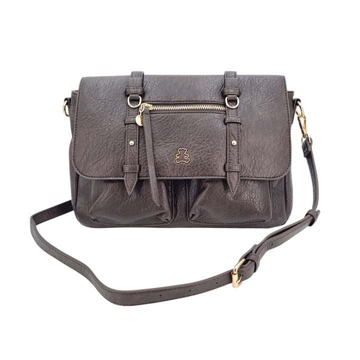 Čokoládová prostorná taška přes rameno s klopou LULU CASTAGNETTE