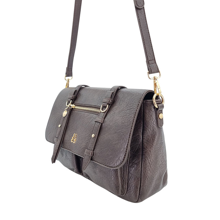 Čokoládová prostorná taška přes rameno s klopou LULU CASTAGNETTE