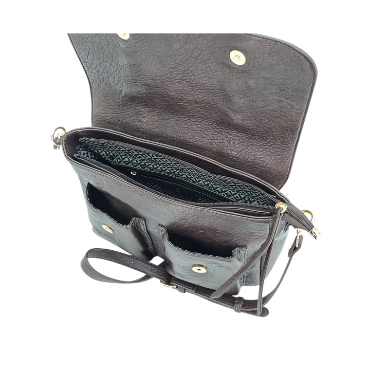 Čokoládová prostorná taška přes rameno s klopou LULU CASTAGNETTE