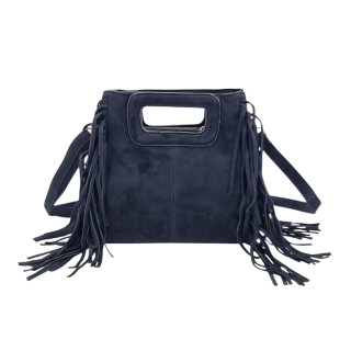 Černá semišová kabelka typu messenger s třásněmi GALLANTRY