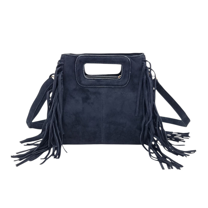 Černá semišová kabelka typu messenger s třásněmi GALLANTRY